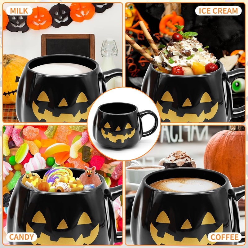 Peclek 12 oz Black Halloween Pumpkin Mug Decorations, Ceramic Jack O’Lantern Coffee Cup with Gold Face, Spooky Cute Halloween Drinkware Gifts for Adults Kids - Image 5