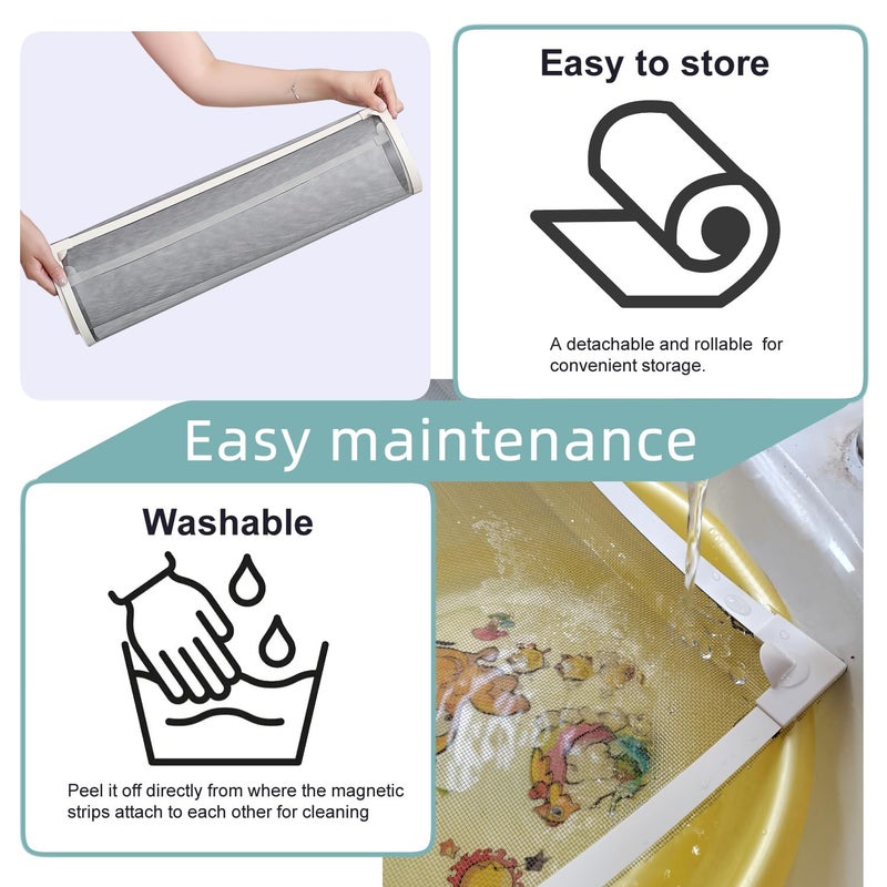 Maguesh Magnetic Window Screen, DIY Window Screen for House Adjustable Fiberglass Mesh White Frame Grey Net Self Adhesive Easy Installation (32"x23"(81x58cm)) - Image 5