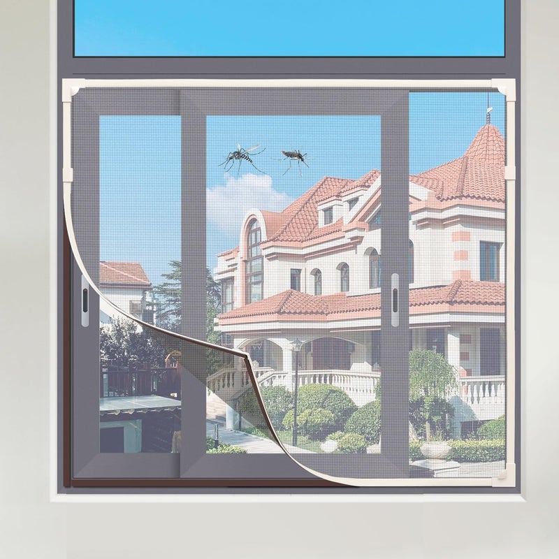 Maguesh Magnetic Window Screen, DIY Window Screen for House Adjustable Fiberglass Mesh White Frame Grey Net Self Adhesive Easy Installation (32"x23"(81x58cm)) - Image 1