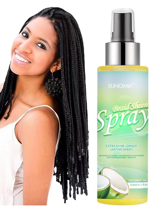 EUNOMIA Braid Sheen Spray, with Coconut Oil Extra Shine Longer Lasting Sheen Braid Conditioner Moisturizer helps Soothe Dryness Long Braid Holds Anti Itching Smoothing Braid Hair Spray 120ml - Image 1