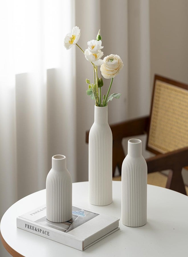 vaurcesa Modern Ceramic Vases Set of 3, White Ribbed Decorative Vases, Table Centerpiece for Home Decor (White) - Image 3