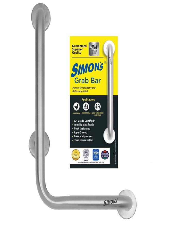 Simon's 100% Stainless Steel 304 Heavy Duty Grab bar for Bathroom handrailing and Safety Handle - 12+18 inch 90 Degree with 3 Legs L - Shape - Image 1