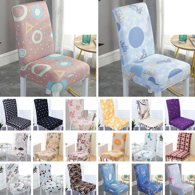 Chair Cover Colorful Floral Polka Dot Checked Print Universal Removable Washable Elastic Cloth Highly Stretch Seat Cover Home Dining Room Hotel Wedding Banquet Party Decoration - Image 1