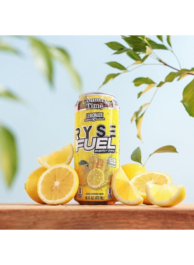 RYSE Up Supplements RYSE Fuel Energy Drink - Country Time Lemonade - Sugar Free, Gluten Free & Vegan - 200mg Natural Caffeine, Taurine & Choline for Focus & Energy - No Artificial Colors - 16 fl oz Cans (12-Pack) - Image 3