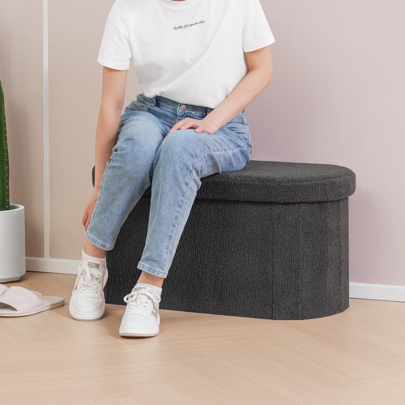 B FSOBEIIALEO Ottoman with Storage for Living Room, Sherpa Folding Storage Ottoman Foot Rest, 30 Inches Collapsible Bedroom Bench Dark Grey - Image 5
