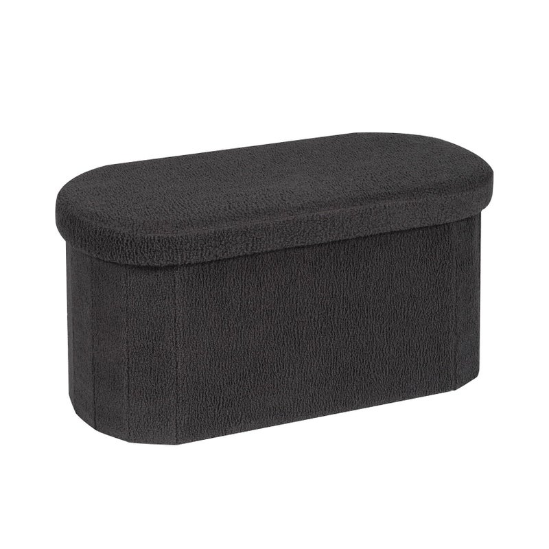 B FSOBEIIALEO Ottoman with Storage for Living Room, Sherpa Folding Storage Ottoman Foot Rest, 30 Inches Collapsible Bedroom Bench Dark Grey - Image 1
