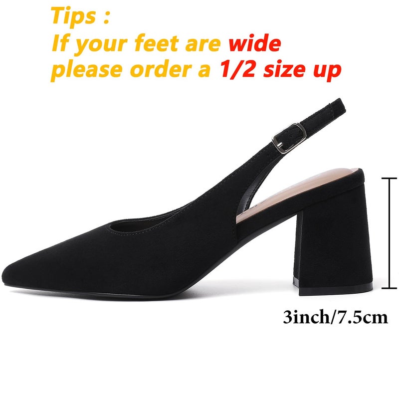 Mostrin Black Suede Block Slingback Heels for Women Pointed Closed Toe Chunky Heels Office Work Shoes Women's Pumps for Business Casual - Image 4