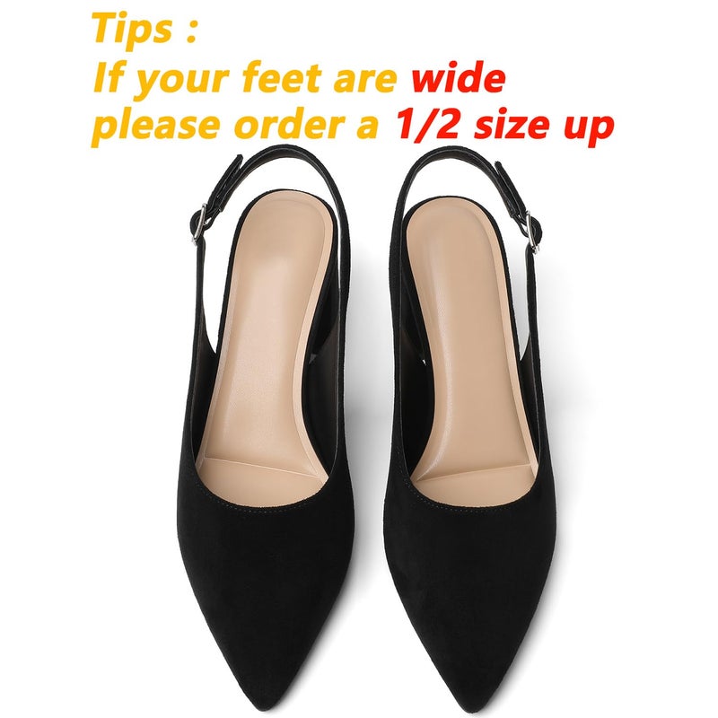 Mostrin Black Suede Block Slingback Heels for Women Pointed Closed Toe Chunky Heels Office Work Shoes Women's Pumps for Business Casual - Image 5