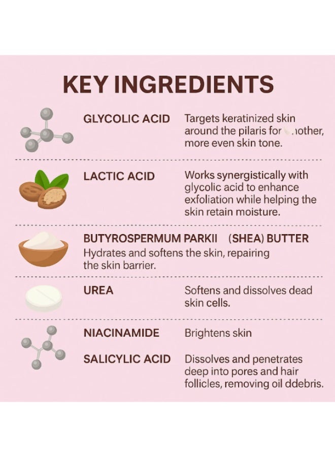 سكينز علاج بشرة الفراولة، كريم تقشير الساقين، مع فرشاة، مركب ثلاثي الأحماض متقدم لعلاج الكيراتوزيس بيلاريس، يقلل من نتوءات جلد الدجاج - Image 3