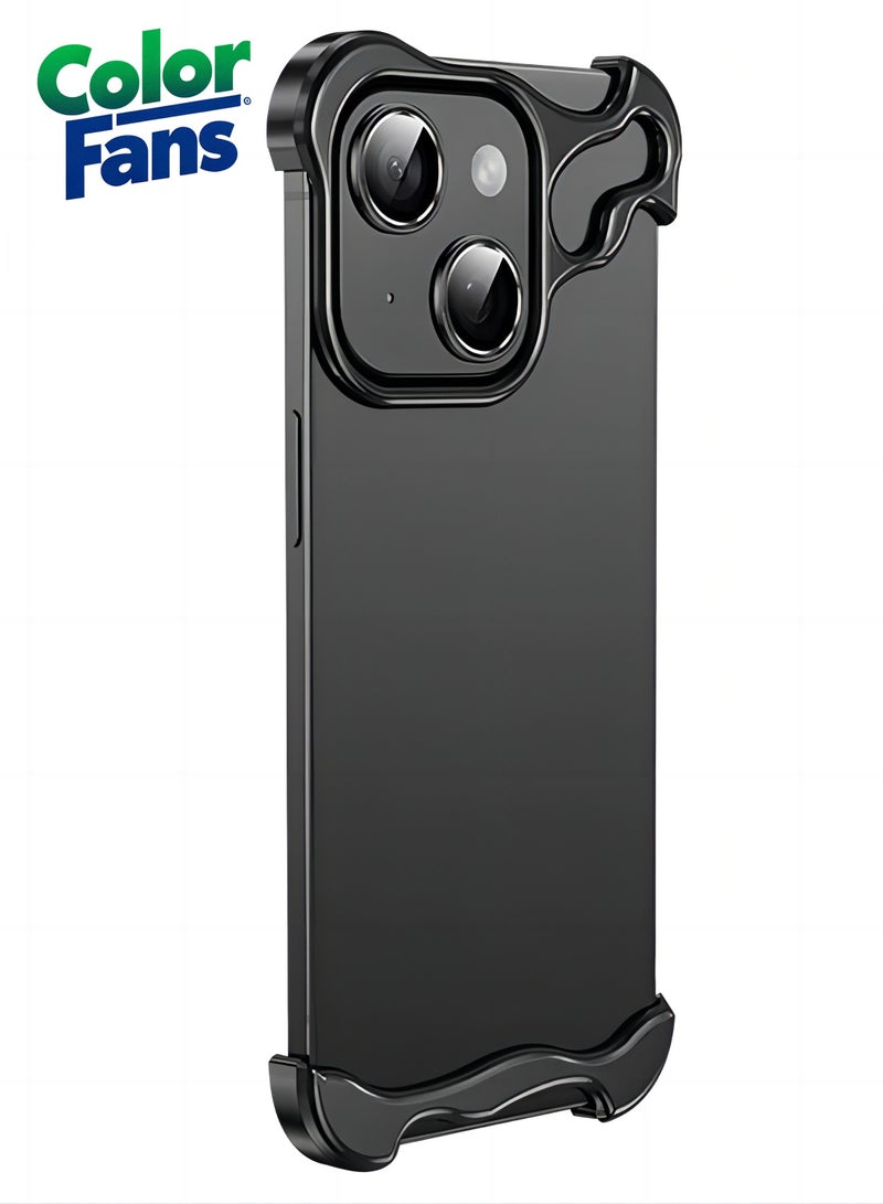 Color Fans Suitable for iPhone 13 Alien Borderless Metal Corner Pad Phone Case with Lens Film Black