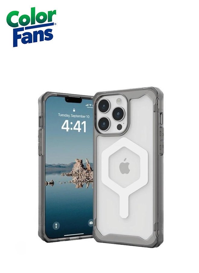 Color Fans Case Compatible with iPhone 13 Pro Max Case Plyo Ash/White Built-in Magnet Compatible with Magnet Charging Rugged Anti-Yellowing Transparent Clear Protective Cover  - Image 1