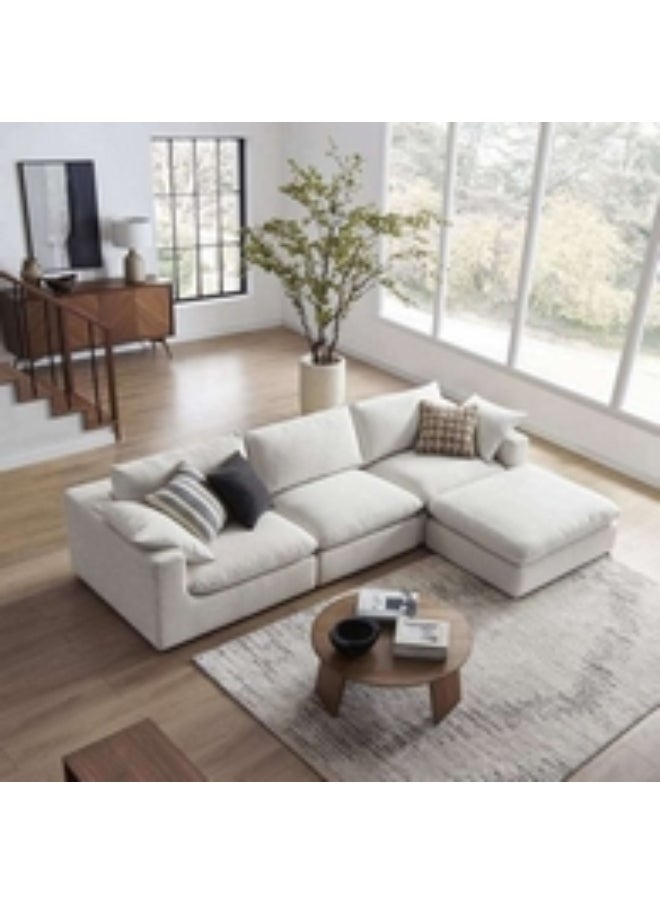 Homzmart MDF Wood and Linen L-Shape Sofa - White  - Image 2