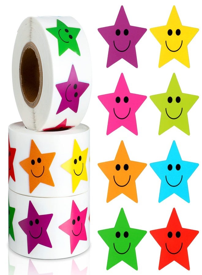 Teling 1500 Pcs Star Reward Stickers for Kids Smile Face Motivational Stickers Incentive Behavior Chart Labels for Students Reward 100 Days of School Supplies,3 Rolls - Image 1