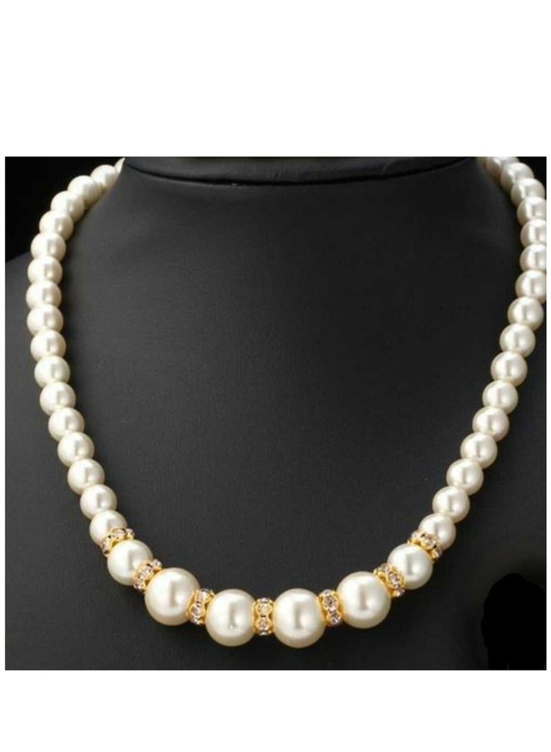 RA accessories Elegant Women Necklace  Off White Pearls With Diamond 