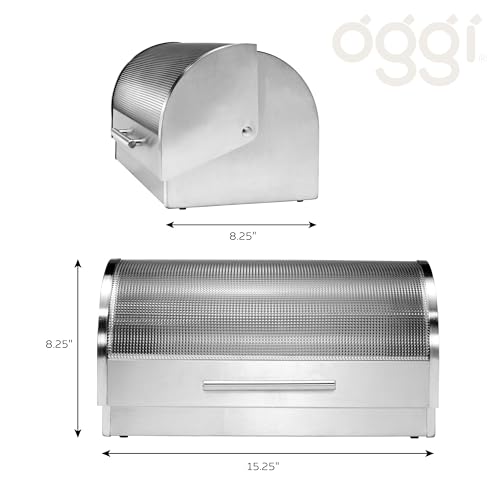 Oggi Stainless Steel Roll Top Bread Box for Kitchen Countertop with Tempered Glass Lid - Fits Multiple Large Loaves of Bread and Other Freshly Baked Goods Including Cookies, Bagels, Muffins - Image 4