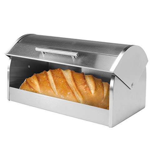 Oggi Stainless Steel Roll Top Bread Box for Kitchen Countertop with Tempered Glass Lid - Fits Multiple Large Loaves of Bread and Other Freshly Baked Goods Including Cookies, Bagels, Muffins - Image 2