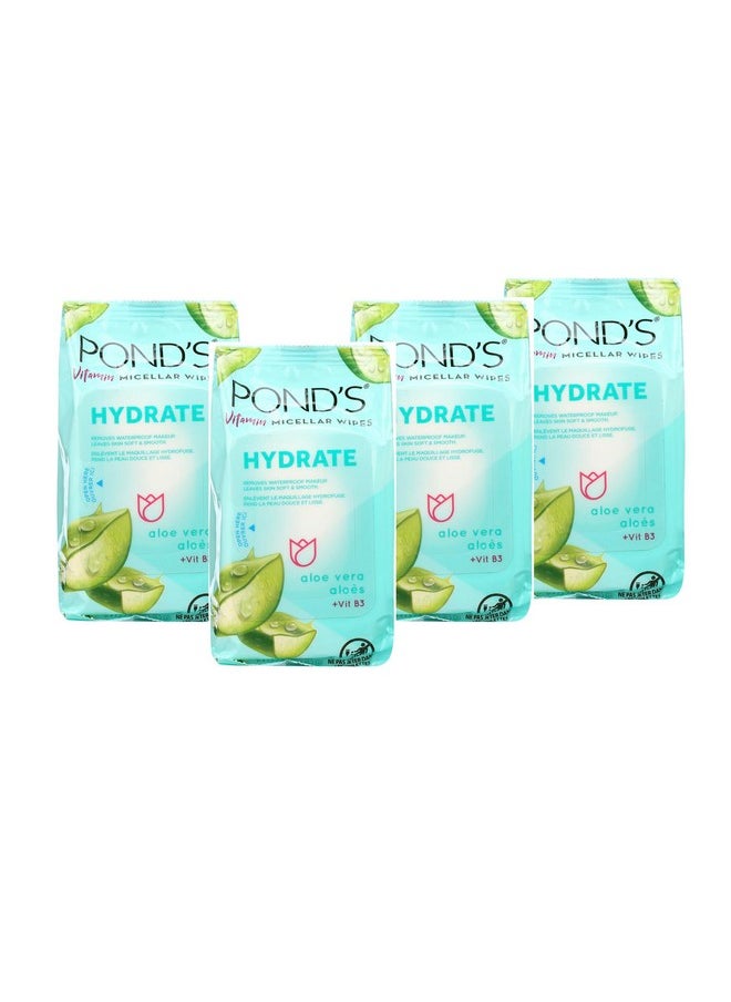 بوندز - مناديل مكياج Pond's Vitamin Micellar مناديل ترطيب الوجه اليومية بخلاصة الصبار، مضادة للماء، 15 منديلًا، عبوة من 4 قطع - Image 1