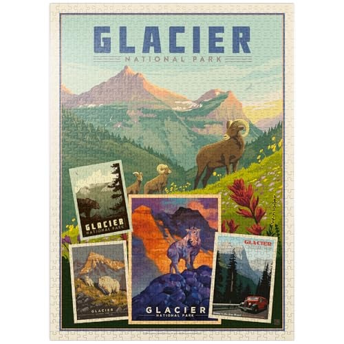 MyPuzzle.com MyPuzzle Glacier National Park Collage Print Vintage Poster Premium 1000 Piece Jigsaw Puzzle for Adults - Image 1