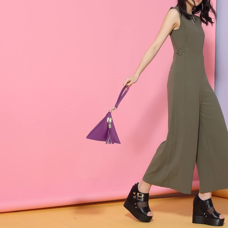 PG6 Women Synthetic Leather Clutch Wallet Triangle Wristlet Purse with Wrist Strap - Image 5