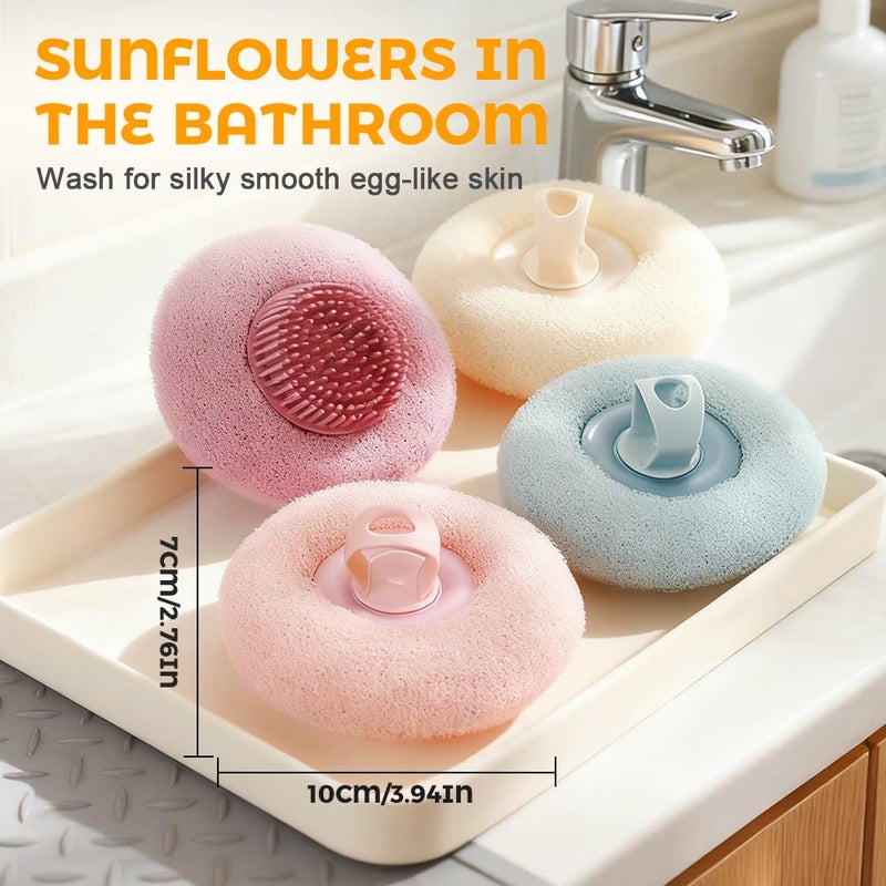 4PCS Pink Super Soft Sunflower Bath Ball 2025 Upgraded Exfoliating Shower Brushes Sponge Pouf For Men And Women - Image 3