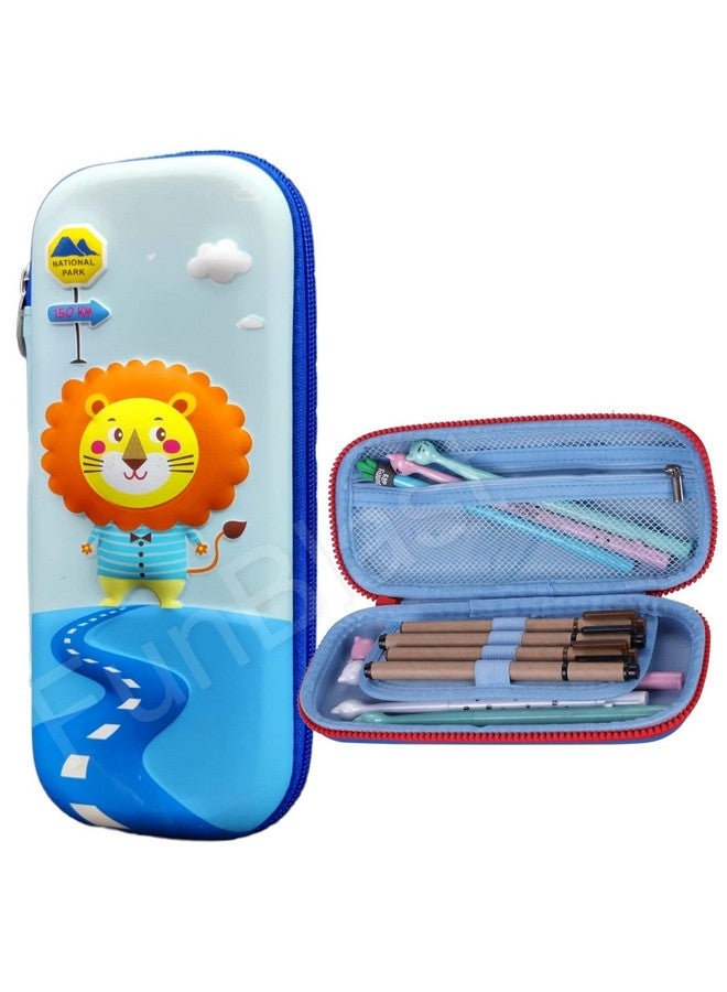 فنبلاست حقيبة فن بلاست الأسد للأولاد والبنات - حافظة أقلام إيفا ثلاثية الأبعاد متعددة الأغراض، وقلم ثابت وحقيبة للوازم المدرسية للطلاب، وحقيبة تخزين ثابتة، وهدية عيد ميلاد للأطفال (أزرق فاتح) - Image 1