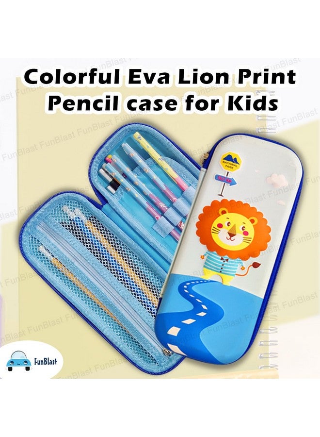 فنبلاست حقيبة فن بلاست الأسد للأولاد والبنات - حافظة أقلام إيفا ثلاثية الأبعاد متعددة الأغراض، وقلم ثابت وحقيبة للوازم المدرسية للطلاب، وحقيبة تخزين ثابتة، وهدية عيد ميلاد للأطفال (أزرق فاتح) - Image 2