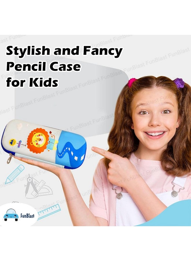 فنبلاست حقيبة فن بلاست الأسد للأولاد والبنات - حافظة أقلام إيفا ثلاثية الأبعاد متعددة الأغراض، وقلم ثابت وحقيبة للوازم المدرسية للطلاب، وحقيبة تخزين ثابتة، وهدية عيد ميلاد للأطفال (أزرق فاتح) - Image 4