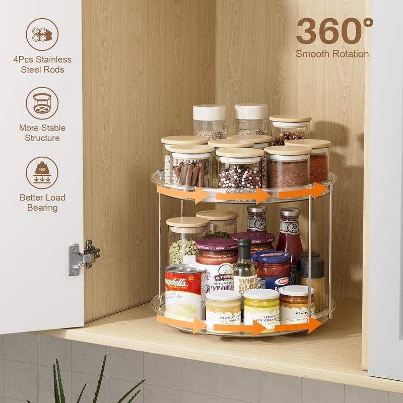 LAMU 2Pack 2 Tier Lazy Susan Organizer 12 inch Large Lazy Susan Turntable Rotating Spice Rack Organization for Cabinet, Kitchen, Pantry, Countertop, Bathroom, Vanity, Medicine Cabinet Organizer, Clear - Image 2