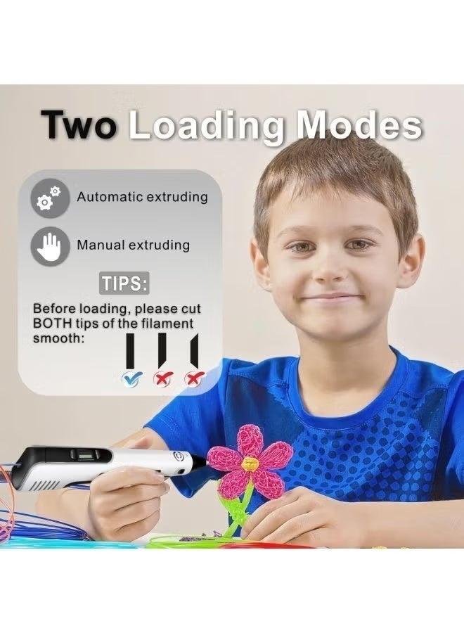 قلم 3D للأطفال، قلم طباعة ثلاثية الأبعاد مع ملحقات من ألياف PLA، مجموعة عمل لرسم بالقلم الطابع ثلاثي الأبعاد، لعبة تلوين للرسومات ثلاثية الأبعاد، هدية فنية ممتعة ورائعة لأطفال الذكور والإناث والمراهقين (NP100، أبيض) - Image 3