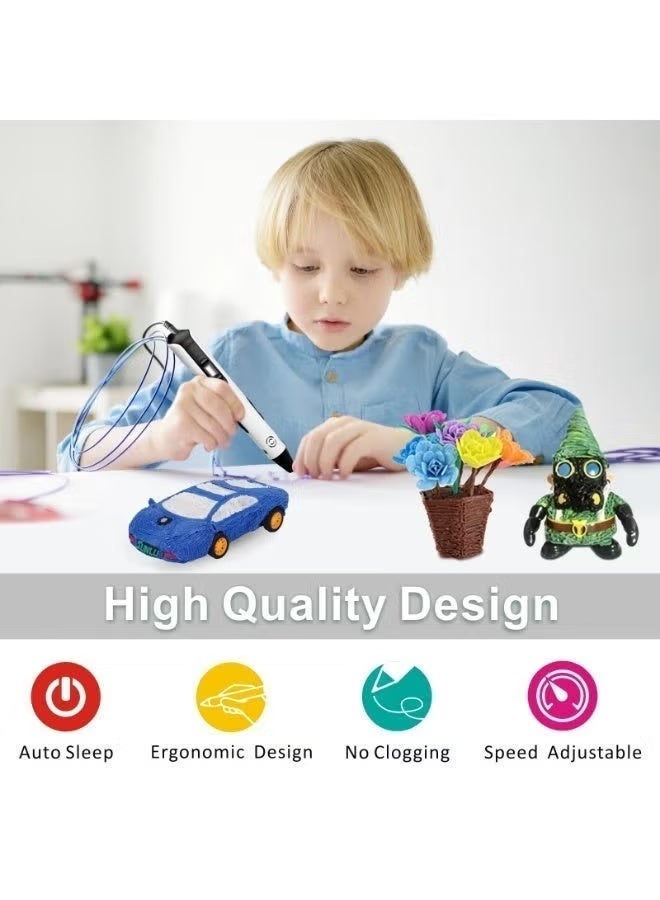 قلم 3D للأطفال، قلم طباعة ثلاثية الأبعاد مع ملحقات من ألياف PLA، مجموعة عمل لرسم بالقلم الطابع ثلاثي الأبعاد، لعبة تلوين للرسومات ثلاثية الأبعاد، هدية فنية ممتعة ورائعة لأطفال الذكور والإناث والمراهقين (NP100، أبيض) - Image 5