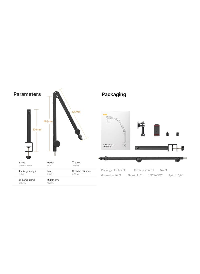 VIJIM - mic stand heavy duty live stream microphone arm stand 360 degree rotatable boom arm Camera light stand Aluminium - Image 1