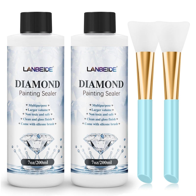 LANBEIDE Updated Diamond Painting Sealer 200ML with Silicone Brush 2 Packs 5D Diamond Painting Glue Sealer for Diamond Art Coaster Permanent Hold  Shine Effect Conserver for Jigsaw Puzzles 14 OZ