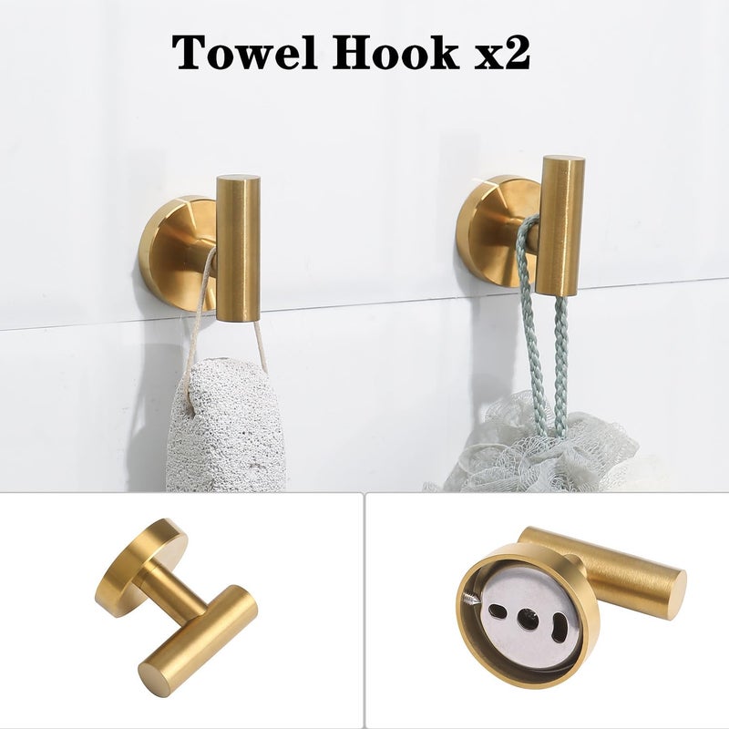 Ntipox 4 Piece Brushed Gold Stainless Steel Bathroom Hardware Set Include Hand Towel Ring  Toilet Paper Holder And 2 Robe Towel Hooks Bathroom Accessories Kit - Image 5