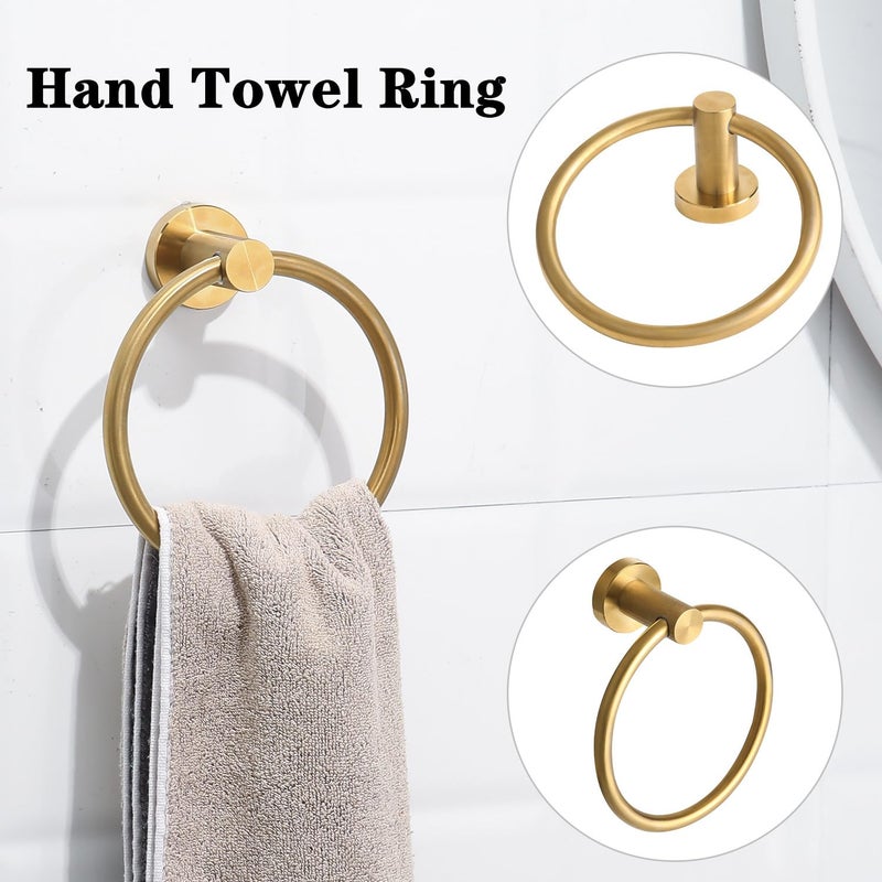 Ntipox 4 Piece Brushed Gold Stainless Steel Bathroom Hardware Set Include Hand Towel Ring  Toilet Paper Holder And 2 Robe Towel Hooks Bathroom Accessories Kit - Image 3