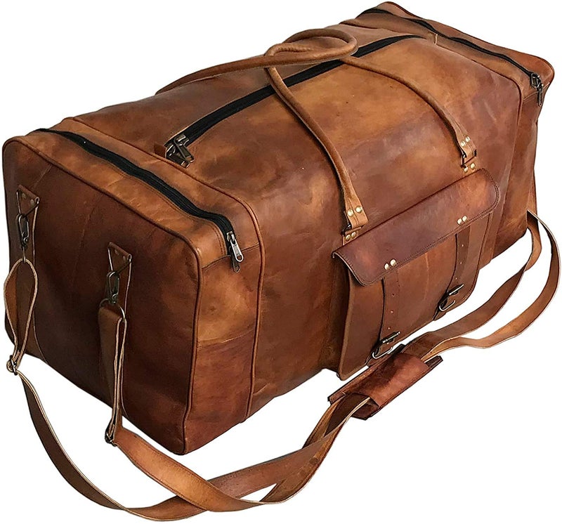 cuero Leather 24 Inch Luggage Handmade Duffel Bag Carryall Weekender Travel Overnight Gym Sports Carry On Duffel Bag For Men And Women - Image 1