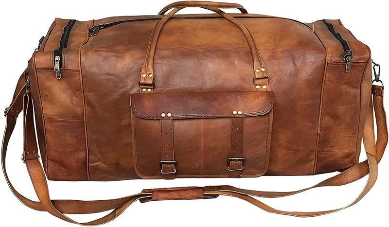 cuero Leather 24 Inch Luggage Handmade Duffel Bag Carryall Weekender Travel Overnight Gym Sports Carry On Duffel Bag For Men And Women - Image 2