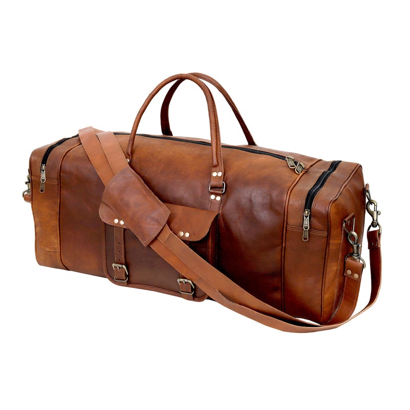 cuero Leather 24 Inch Luggage Handmade Duffel Bag Carryall Weekender Travel Overnight Gym Sports Carry On Duffel Bag For Men And Women - Image 5