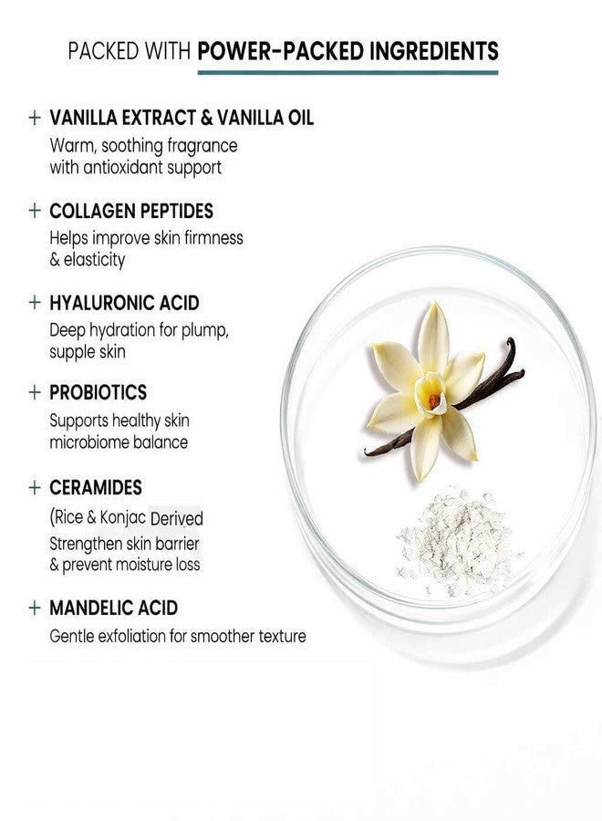 WILD OAK WildOak Vanilla Body Wash | 300ml | Brightening, Hydrating & Gentle Exfoliating with Hyaluronic Acid, Collagen Peptides & Ceramides | Cleanser with Mandelic Acid & Probiotics for Soft, Smooth & Radiant Skin - Image 3