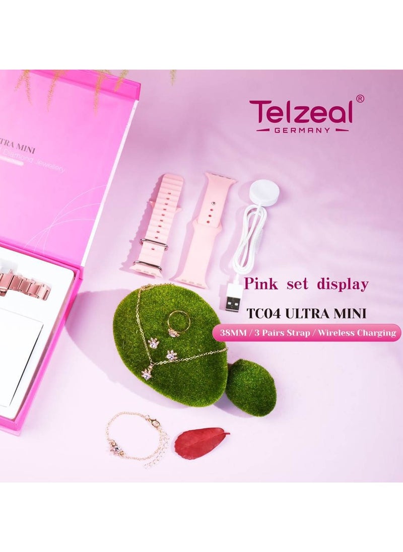 Telzeal Telzeal Germay TC04 Ultra Mini Smart Watch 38MM Display With 3 Pair Straps Jewellery Accessories and Wireless Charger Designed For Womens and Girls Pink  - Image 4