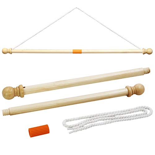 Anley 35 Wooden Banner Pole Horizontal Flag Hanger for House Sports Dynasty Company Easy Display for Flag Width Less Than 30 and Sleeve Over 1 - Image 1