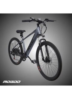MOGOO دراجة كهربائية Mogoo E6000 مقاس 27.5 بوصة للبالغين - شيمانو 7 سرعات - محرك 350 وات - بطارية 36 فولت 10.4 أمبير - فرامل قرصية - خفيفة الوزن للتنقل - دراجة جبلية بنظام تعليق - مساعدة الدواسة - 35 كيلومترًا في الساعة - مدى 80 كيلومترًا - رمادي  - Image 2