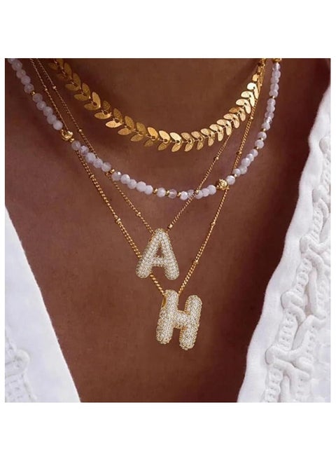 Sparkly Bubble Initial Letter Necklace - "H"