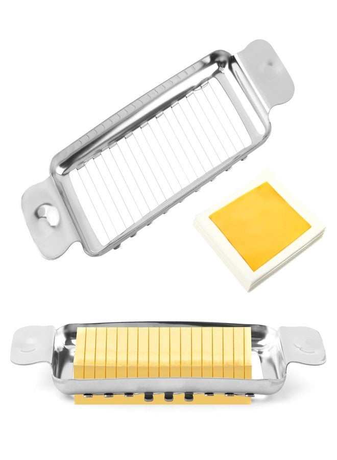 Calidaka Butter and Cheese Slicer Cutter With 50 PCS Patty Paper, Stainless Steel 18 Pcs Wire Cutter, 1/4 Inch Slices on Average, for Block Cheese - Image 1