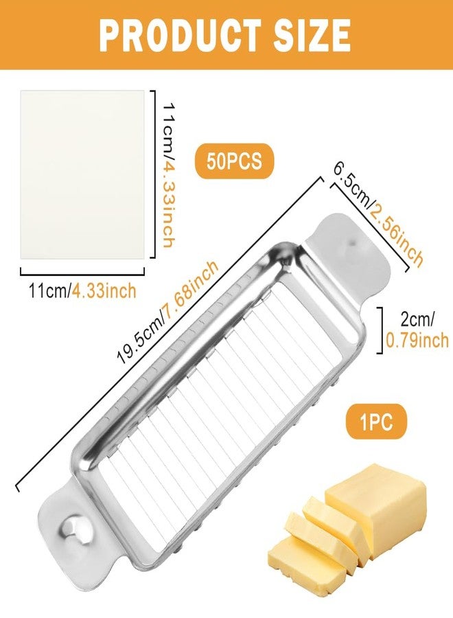 Calidaka Butter and Cheese Slicer Cutter With 50 PCS Patty Paper, Stainless Steel 18 Pcs Wire Cutter, 1/4 Inch Slices on Average, for Block Cheese - Image 2