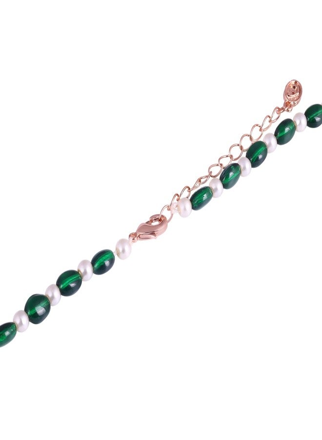Estele Graceful Rose Gold Plated Dual Line Green Beaded Necklace with Sparkling CZ Peacock Motifs|Occasion Jewelry|Morbagh Collection-AD-923-RGGN NK - Image 4