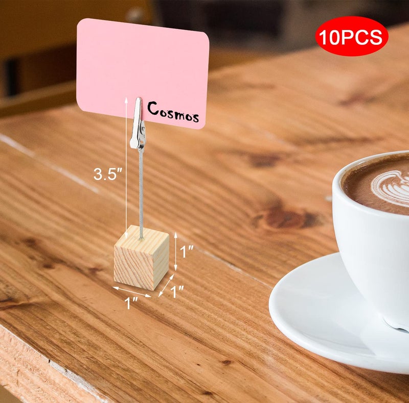 Cosmos 10 Pcs Lightweight Cube Base Memo Clips Holder with Alligator Clip Clasp for Displaying Number Cards Name Cards Photos (Light Wooden Color) - Image 4