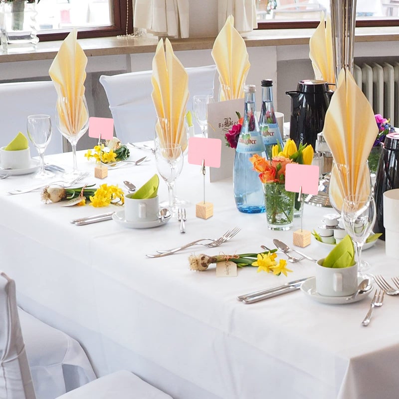 Cosmos 10 Pcs Lightweight Cube Base Memo Clips Holder with Alligator Clip Clasp for Displaying Number Cards Name Cards Photos (Light Wooden Color) - Image 5