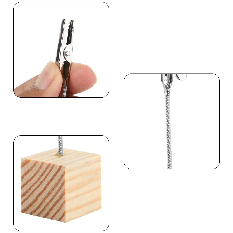 Cosmos 10 Pcs Lightweight Cube Base Memo Clips Holder with Alligator Clip Clasp for Displaying Number Cards Name Cards Photos (Light Wooden Color) - Image 3