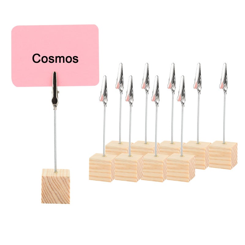 Cosmos 10 Pcs Lightweight Cube Base Memo Clips Holder with Alligator Clip Clasp for Displaying Number Cards Name Cards Photos (Light Wooden Color) - Image 2