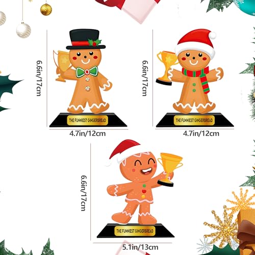LOTADILO 3 Pcs Christmas Contest Trophy Set Wooden Gingerbread Man Contest Trophy Funny Trophies Gingerbread Man Cookie Santa Snowman Funny Party Prizes for Adults Xmas Decorations - Image 2